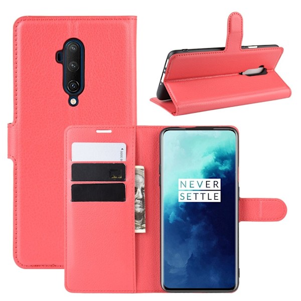 OnePlus 7T Pro - Litchi Plånboksfodral - Röd Red Röd