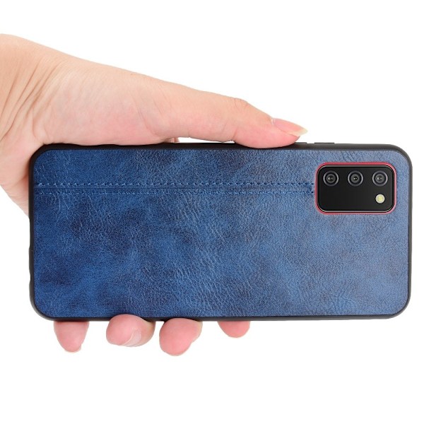 Samsung Galaxy A02s - Läderbelagt Hybrid Skal - Blå Blue Blå