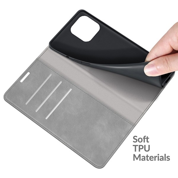 iPhone 13 Pro Max - Solid Läder Flip Fodral - Grå