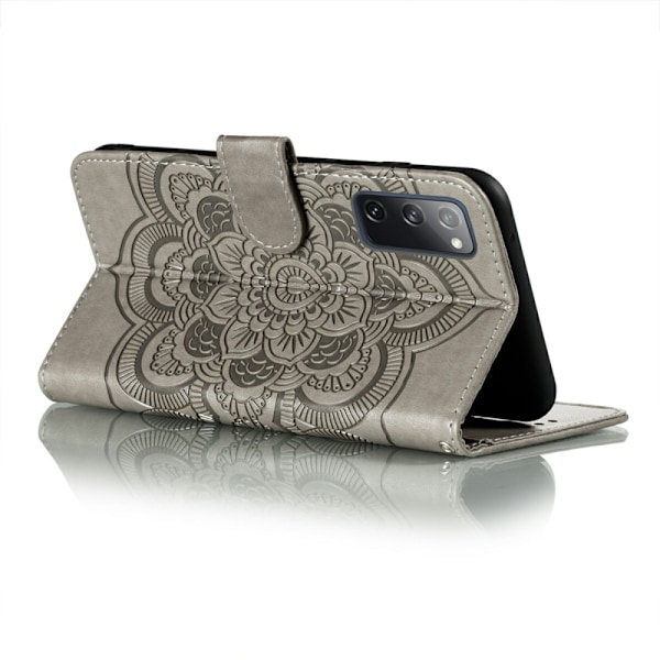 Samsung Galaxy S20 FE - Mandala Läder Fodral - Grå Grey Grå