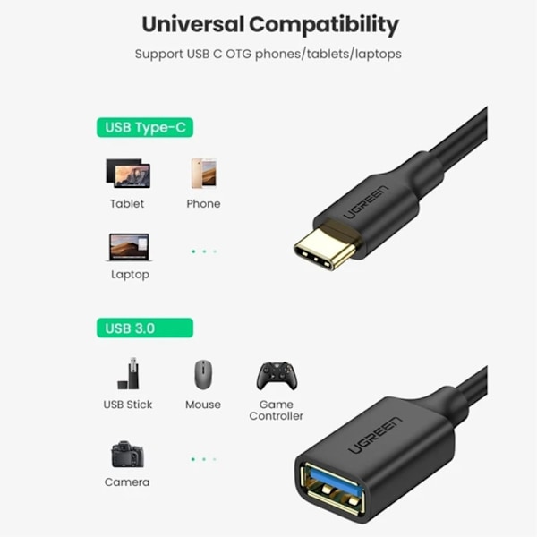 UGREEN USB-C Hane - USB-A 3.0 Hona Adapter Svart