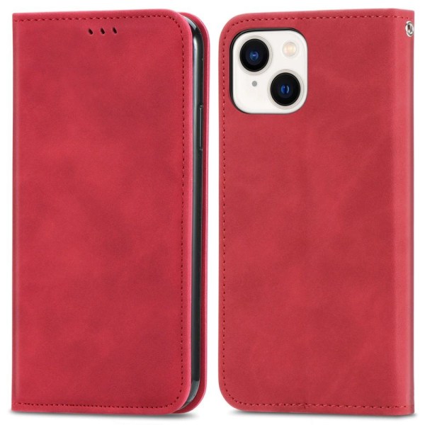 iPhone 15 Plus Fodral Retro Läder Röd