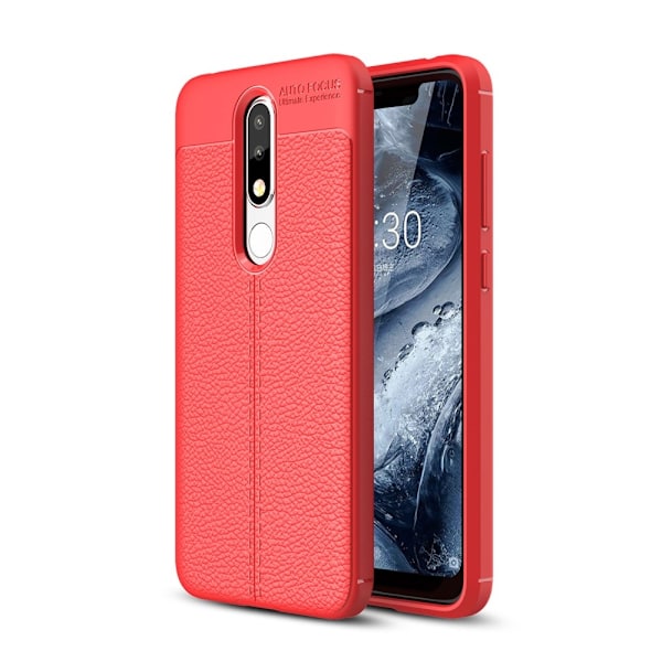 Nokia 5.1 Plus - Litchi läderskal - Röd Red Röd