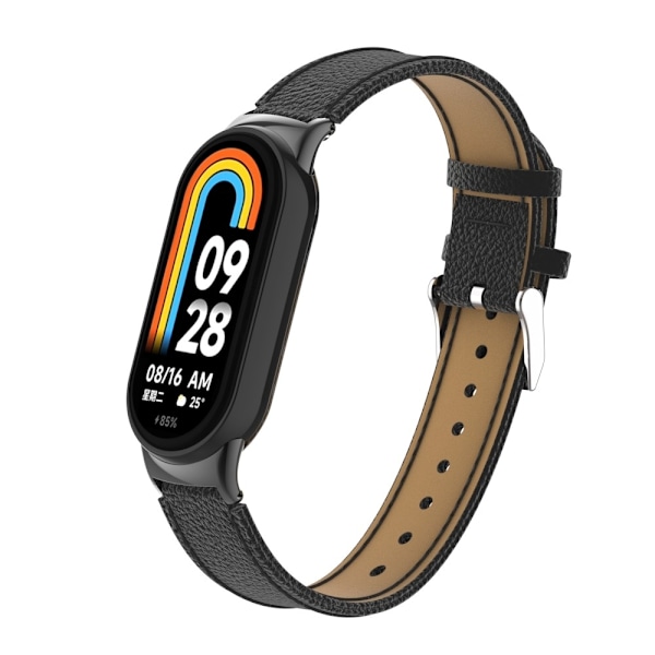 Xiaomi Smart Band 9/8 Armband Äkta Läder Litchi Svart