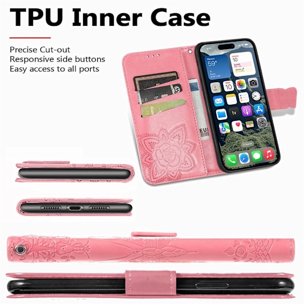 iPhone 16e Fodral Med Fjäril Tryck Rosa