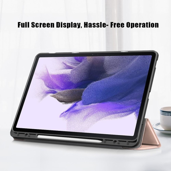 Galaxy Tab S7 FE/S7 Plus/S8 Plus Tri-Fold Fodral Med Pennhållare Roséguld