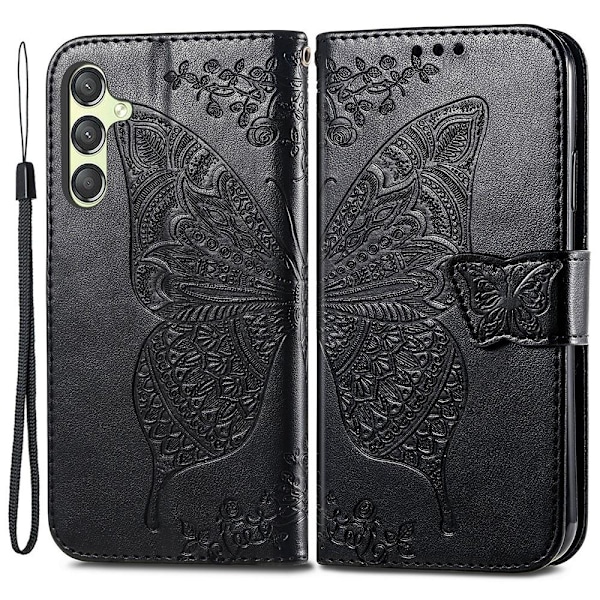 Samsung Galaxy A25 5G Fodral Läder Big Butterfly Svart