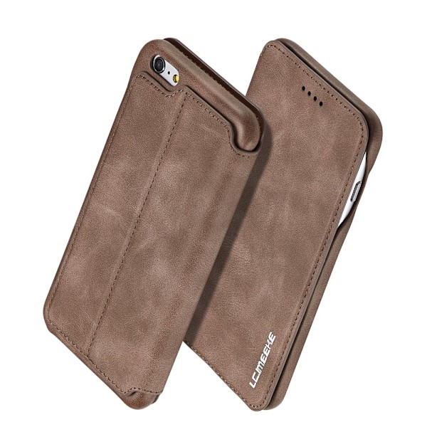 iPhone 6/6S - LC.IMEEKE Retro Läder Fodral - Brun Brown Brun
