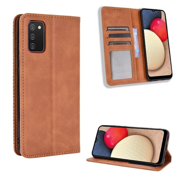 Samsung Galaxy A02s - Retro Läder Flip Fodral - Brun Brown Brun