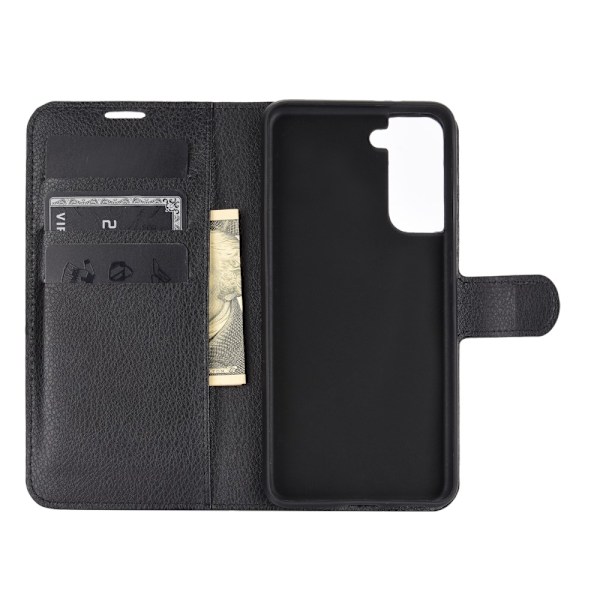 Samsung Galaxy S21 Plus - Litchi Läder Fodral - Svart Black Svart