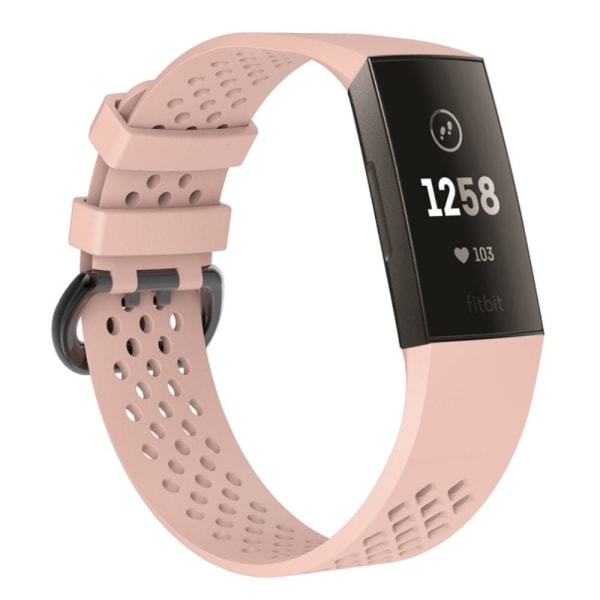 Ihåligt Silikon Armband Fitbit Charge 4/3 (L) Ljus Rosa