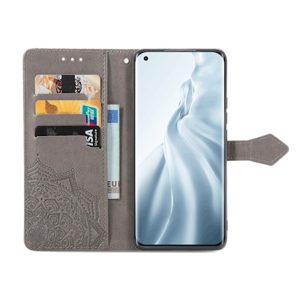 Xiaomi Mi 11 - Mandala Läder Fodral - Grå Grey Grå