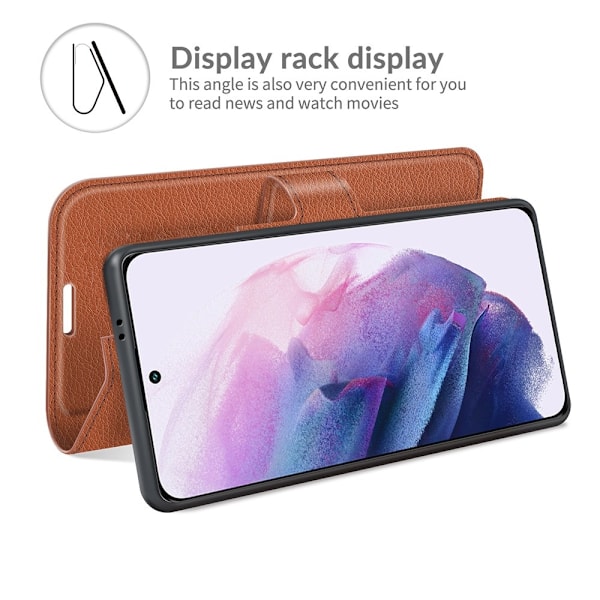 Samsung Galaxy S22 Plus Fodral Litchi Textur Brun