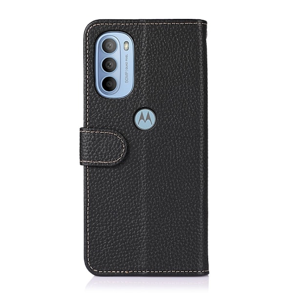 KHAZNEH Motorola Moto G31 / G41 Fodral Litchi Äkta Läder Svart