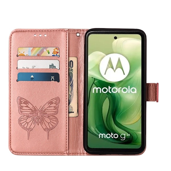 Motorola Moto G04 4G/G24 4G Butterfly Fodral Roséguld