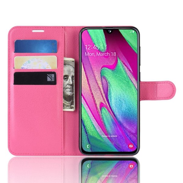 Samsung Galaxy A40 - Litchi Plånboksfodral - Rosa Pink Rosa