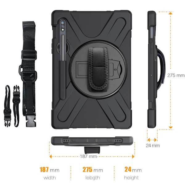 Galaxy Tab S8 / Tab S7 Skal 360° Hybrid Kickstand Med Strap