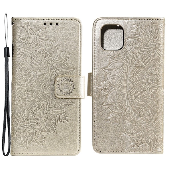 iPhone 13 - Tryckt Mandala Läder Fodral - Guld