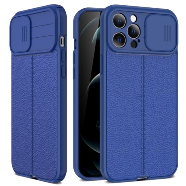 iPhone 14 Plus Skal CamShield Litchi Textur Blå