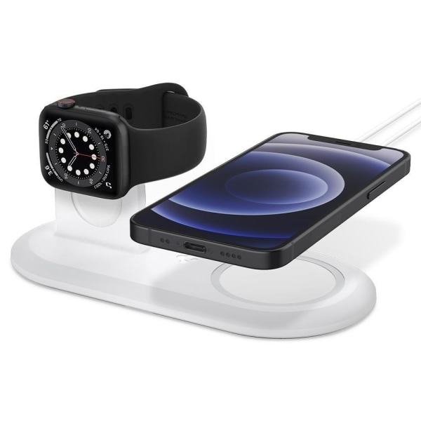 Spigen MagFit Duo Hållare För MagSafe + Apple Watch Vit White Vit