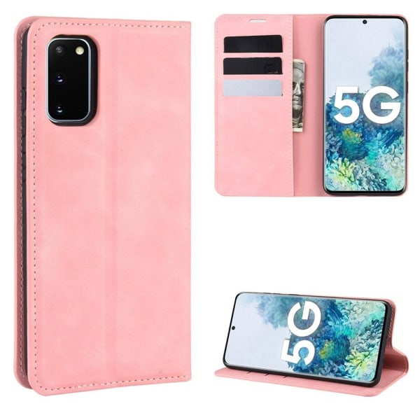 Samsung Galaxy S20 FE - Silkeslent Läderfodral - Ljus Rosa LightPink Ljus Rosa