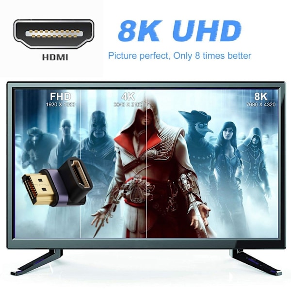 8K 60Hz 90° Nedvinkel HDMI Hane - HDMI 2.1 Hona Adapter Blå