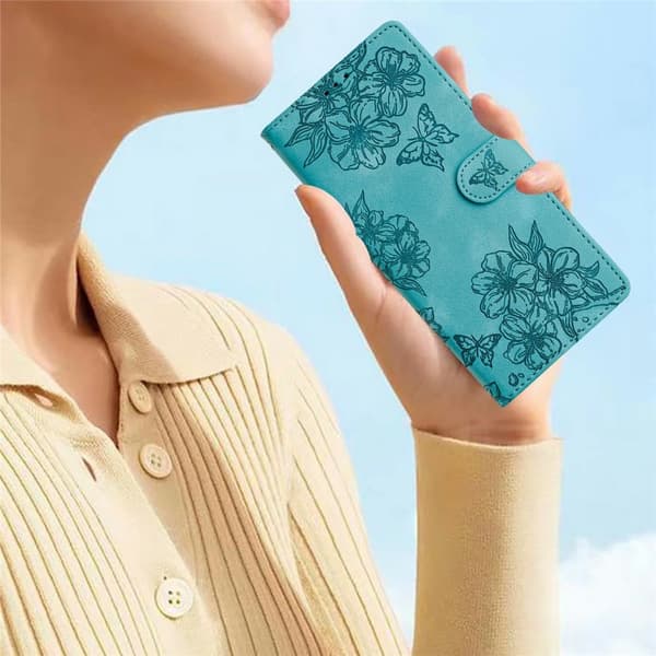 iPhone 17 Pro Max Fodral Med Blommigt Tryck Läder Grön