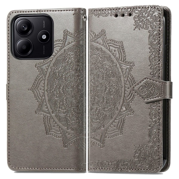 Xiaomi Redmi Note 14 5G Fodral Läder Mandala Tryck Grå