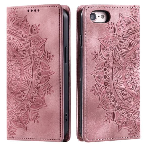 iPhone 17e / 16e Fodral Flip Mandala Läder Roséguld
