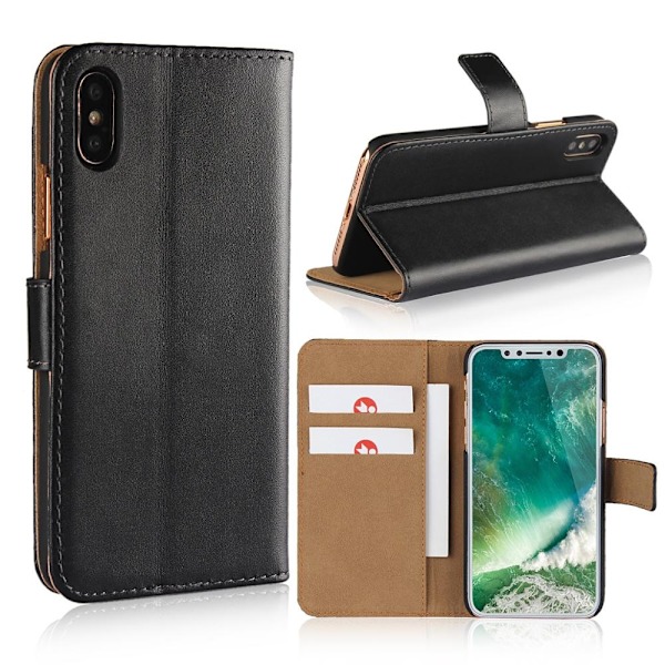 iPhone X/Xs - Fodral I Äkta Läder  - Välj Färg! Black Svart