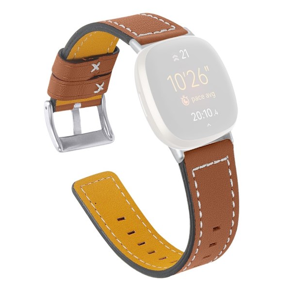 Äkta Läder Armband Versa 3/Fitbit Sense - Brun Brown Brun