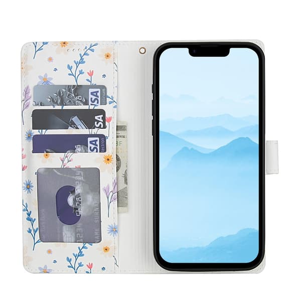 iPhone 17e / 16e Fodral Rhombus Läder Blommor Vit