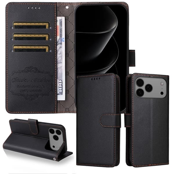 iPhone 17 Pro Max Fodral RFID Läder Svart