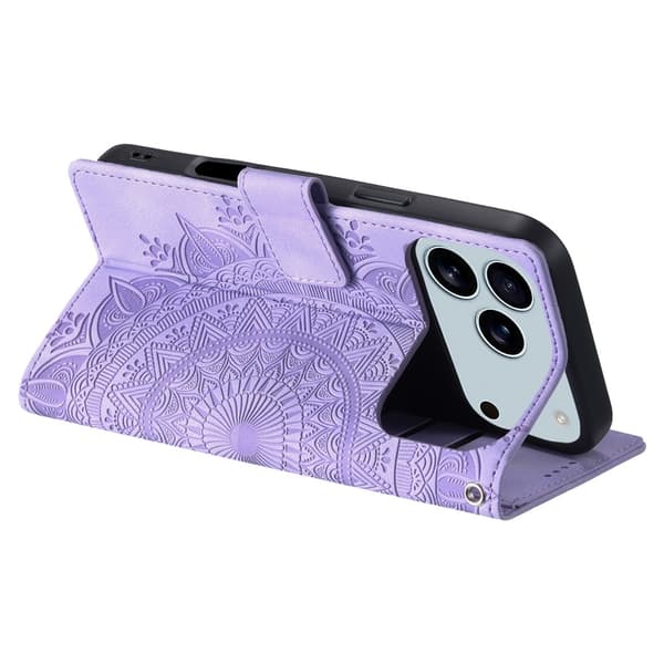 iPhone 17 Pro Max Fodral Mandala Läder Lila