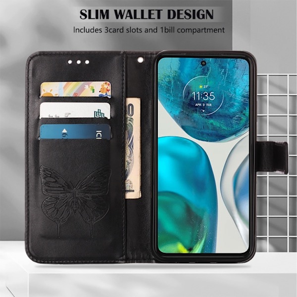 Motorola Moto G52/G82 Fodral Tryckt Fjäril Svart