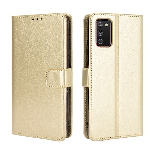 Samsung Galaxy A02s - Crazy Horse Läder Fodral - Guld Gold Guld
