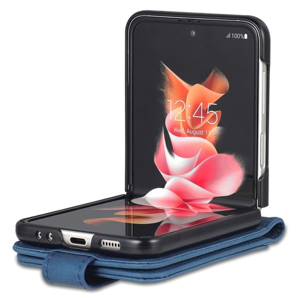 AZNS Galaxy Z Flip 6 / 7 FE Fodral Läder Blå
