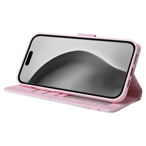iPhone 16 Pro Max Fodral RFID Läder Rosa Blommor