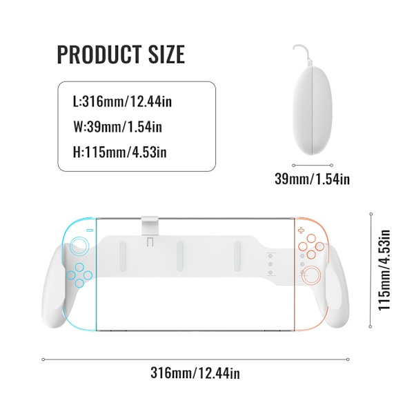 JYS Nintendo Switch / Switch 2 Ergonomiskt Grepp Vit
