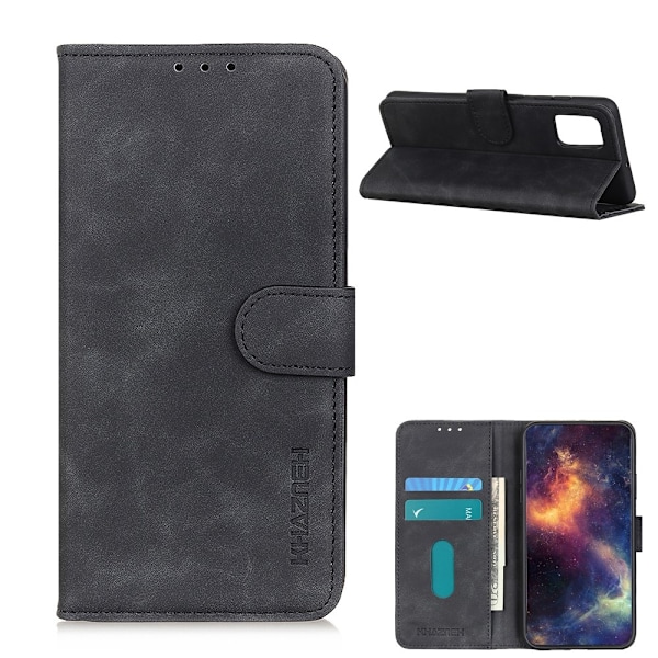 Xiaomi Redmi 9T - KHAZNEH Retro Läder Fodral - Svart Black Svart