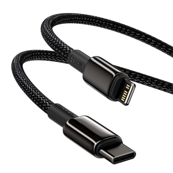 Baseus Tungsten 1m 20W PD USB-C - Lightning Flätad Nylon Kabel - Black Svart