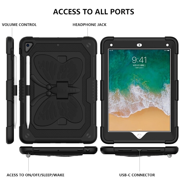 iPad 9.7 2017/2018 / Air / Air 2 Skal Butterfly Shockproof Hybrid