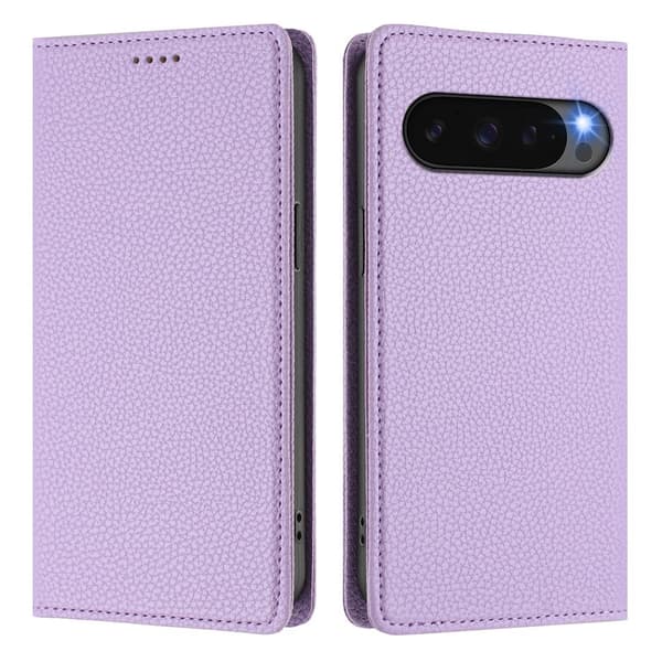 Google Pixel 10/10 Pro / 9/9 Pro Fodral RFID Litchi Läder Lila