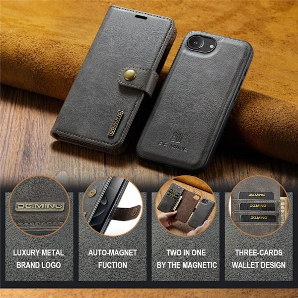 DG.MING iPhone 17e / 16e 2in1 Magnet Fodral / Skal Grå
