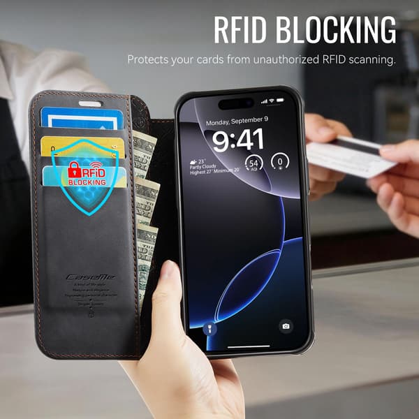 CASEME iPhone 16 Pro Skal RFID Plånbok Svart