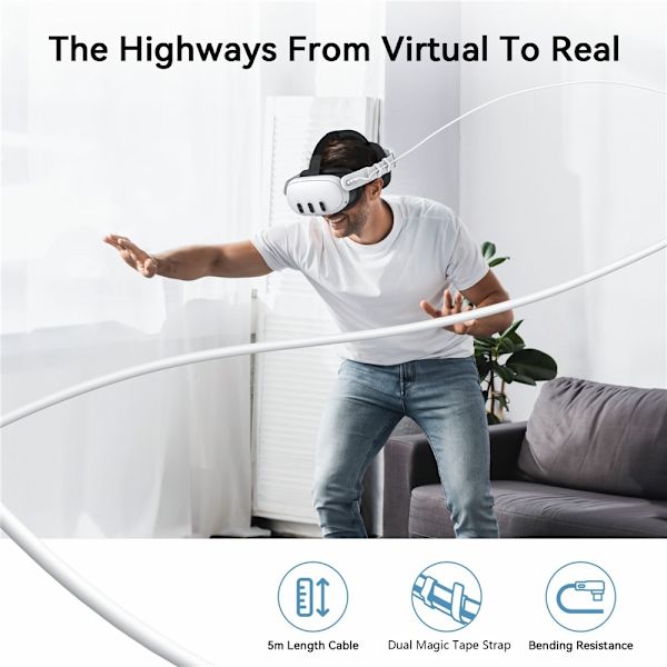 AMVR 5m Link Kabel Till VR Headset USB-C Vit