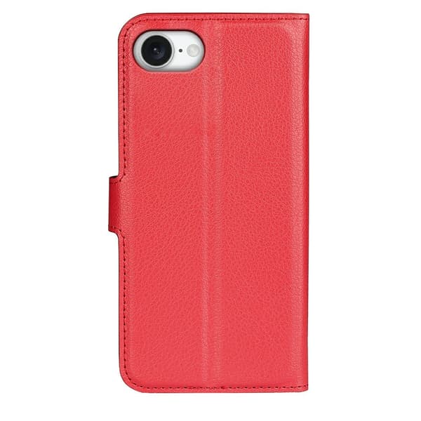 iPhone 17e / 16e Fodral Litchi Läder Röd