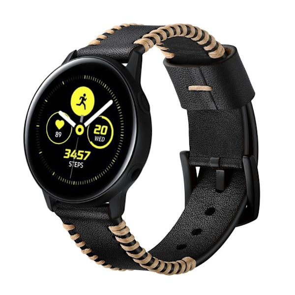 Äkta Läder Armband Vävd För Smartwatch - Svart (20 mm) Black Svart (20 mm)