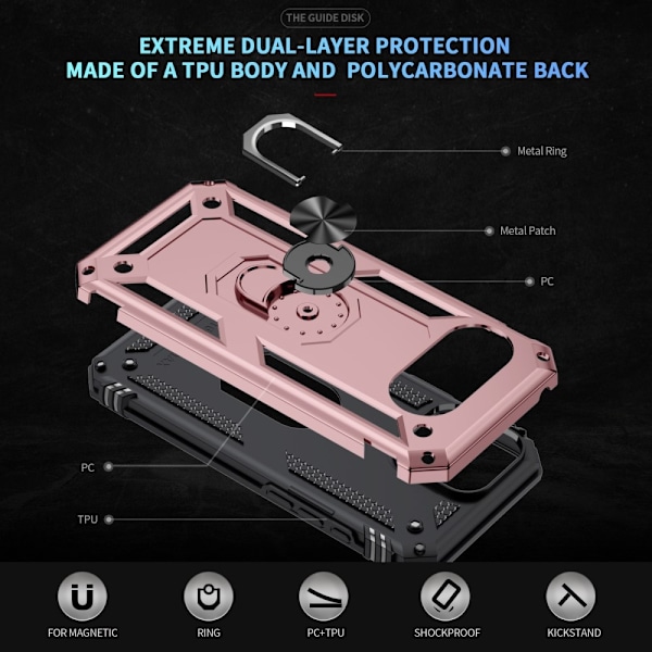 Google Pixel 9a Skal Shockproof Hybrid Ring Roséguld