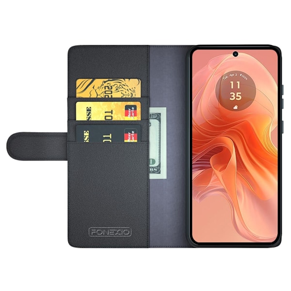 Motorola Moto G04 4G/G24 4G Äkta Läder Fodral Svart